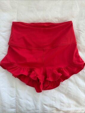 FP Movement by Free People Red Ruffle High-Waist Athletic Shorts